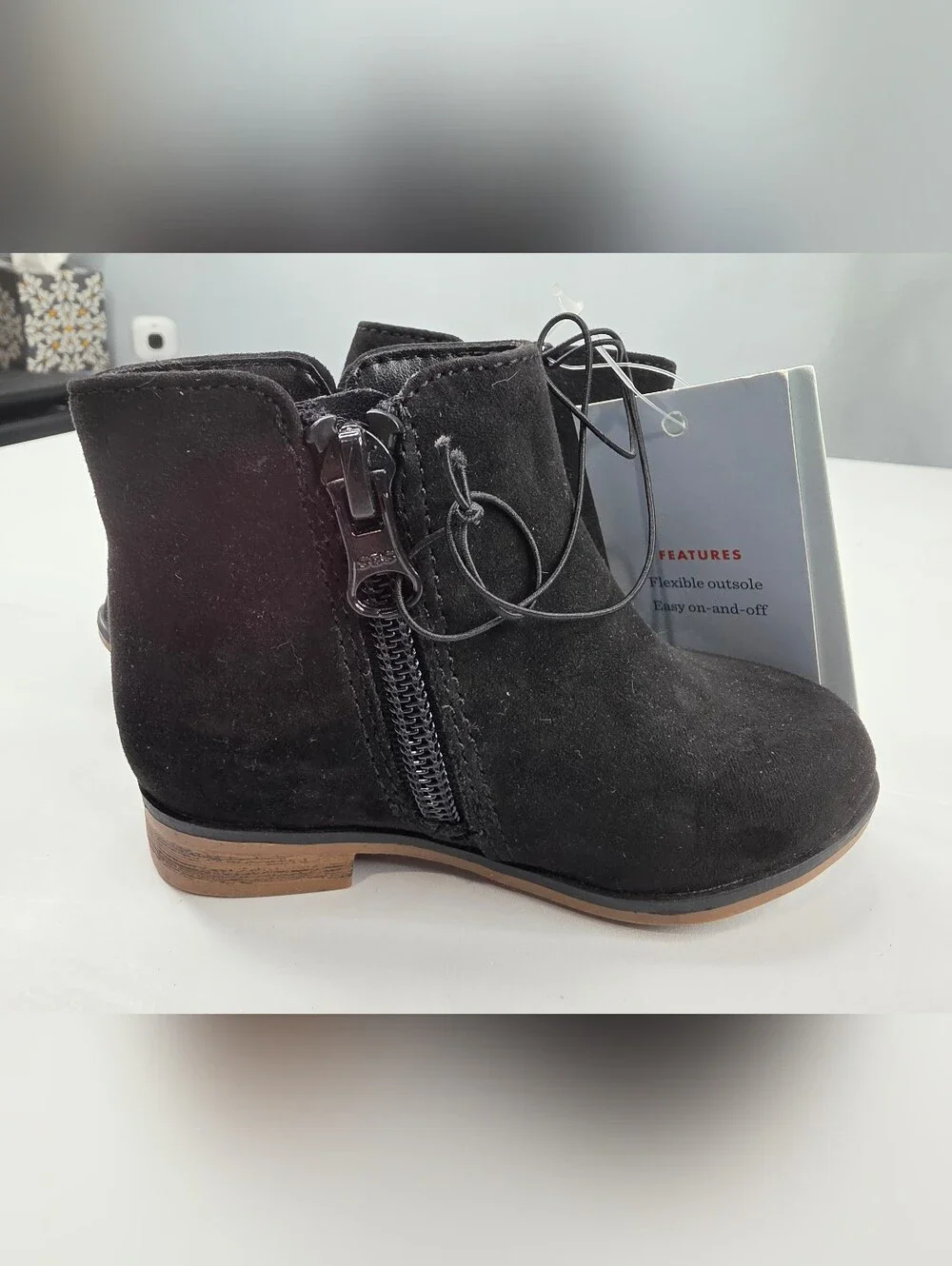 NWT Cat & Jack Girls' Suede Ankle Boots Size 5 Black 4012-